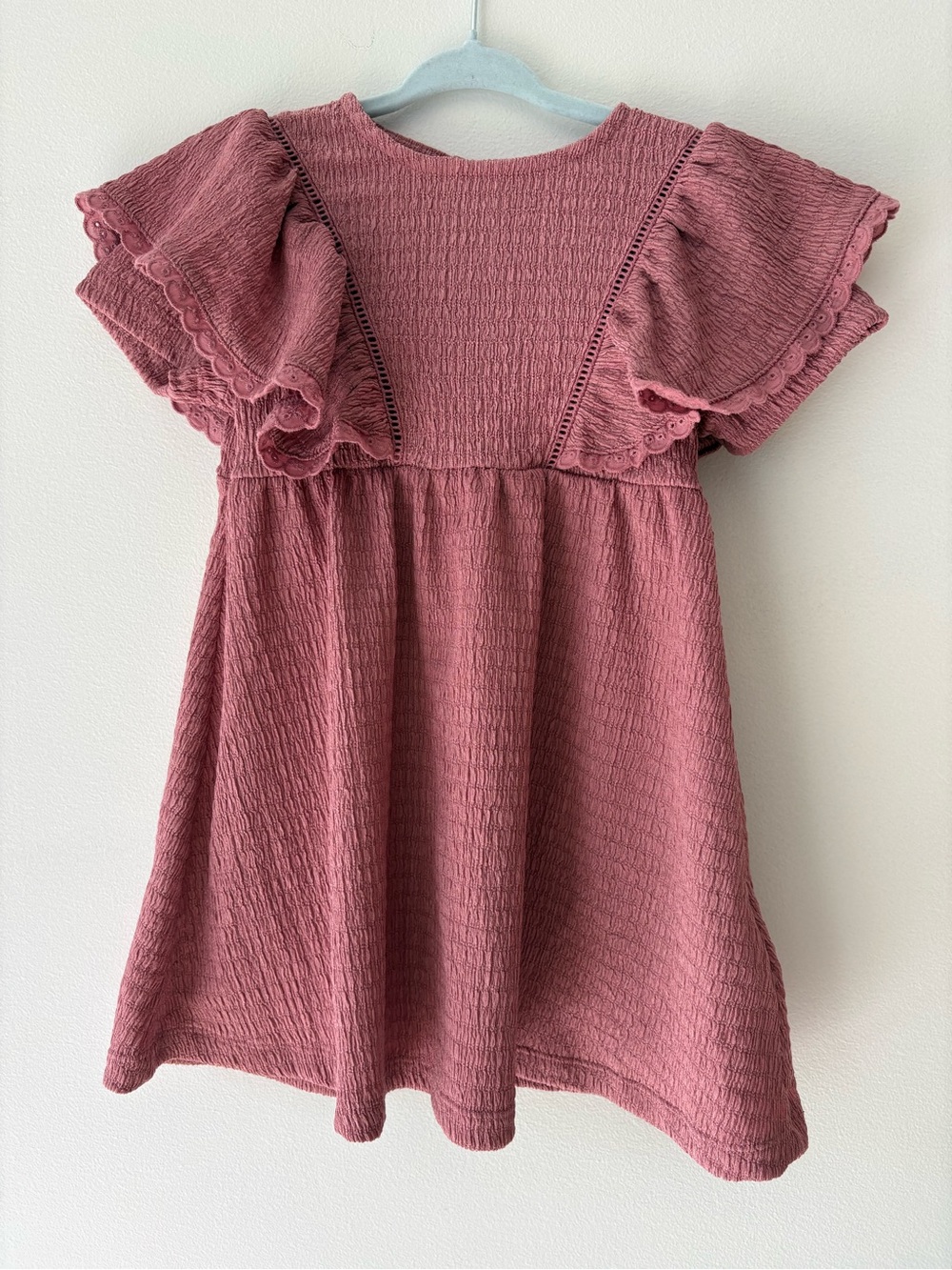 Girls Textured Flutter Sleeve Dress